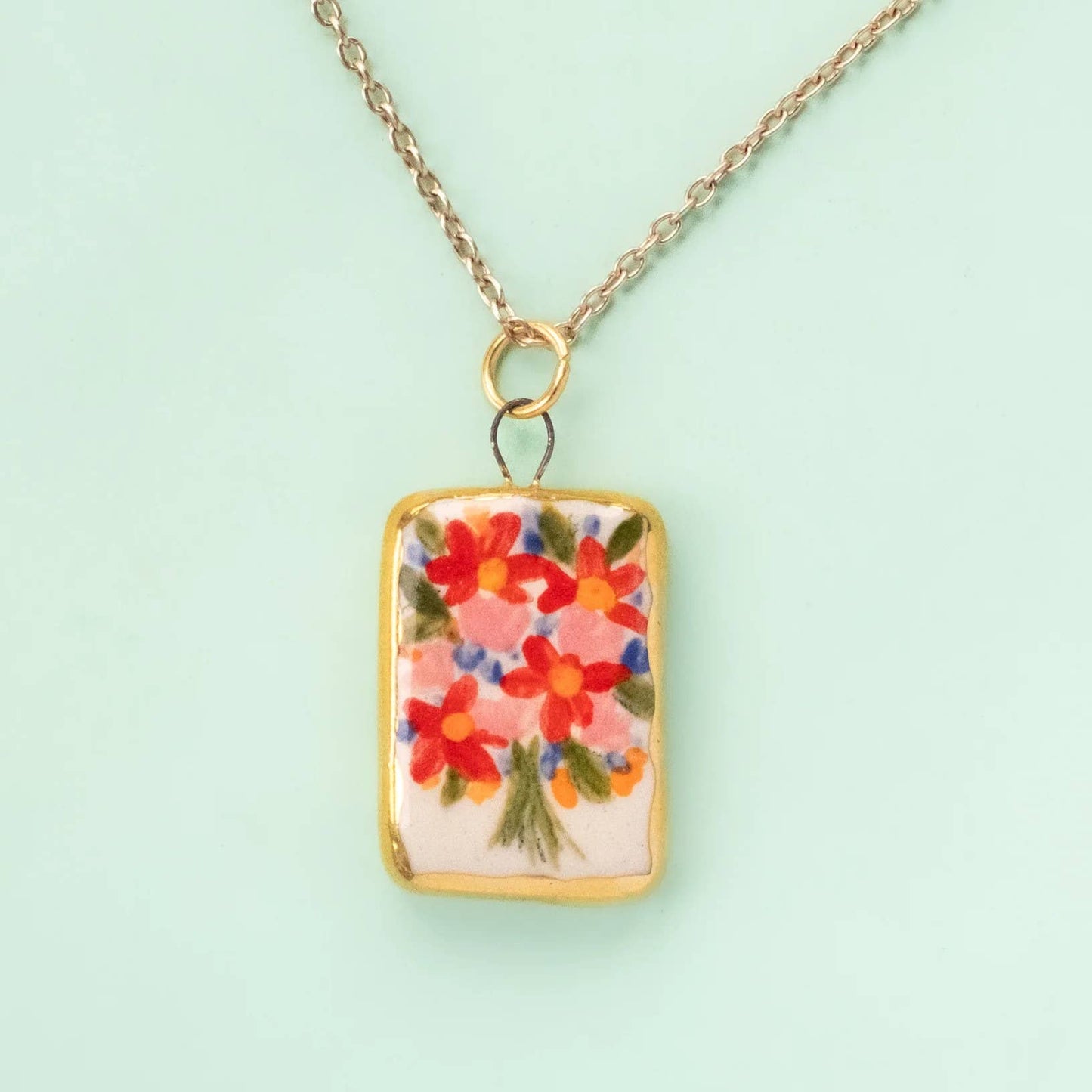 Handmade Ceramic Painted Gold Dipped Necklace