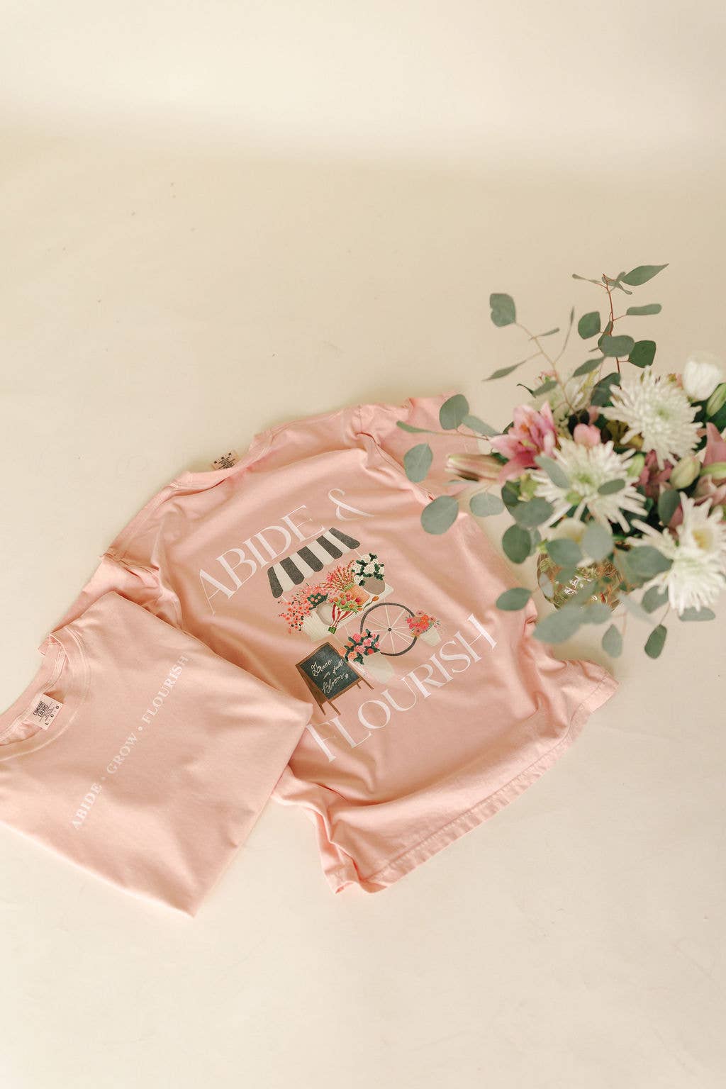 Abide and Flourish Floral Cart Graphic Tee
