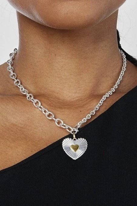 Two Tone Heart Chain Necklace