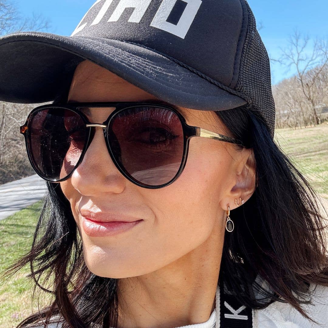 Black Oval Stone Huggies - Nickel & Suede