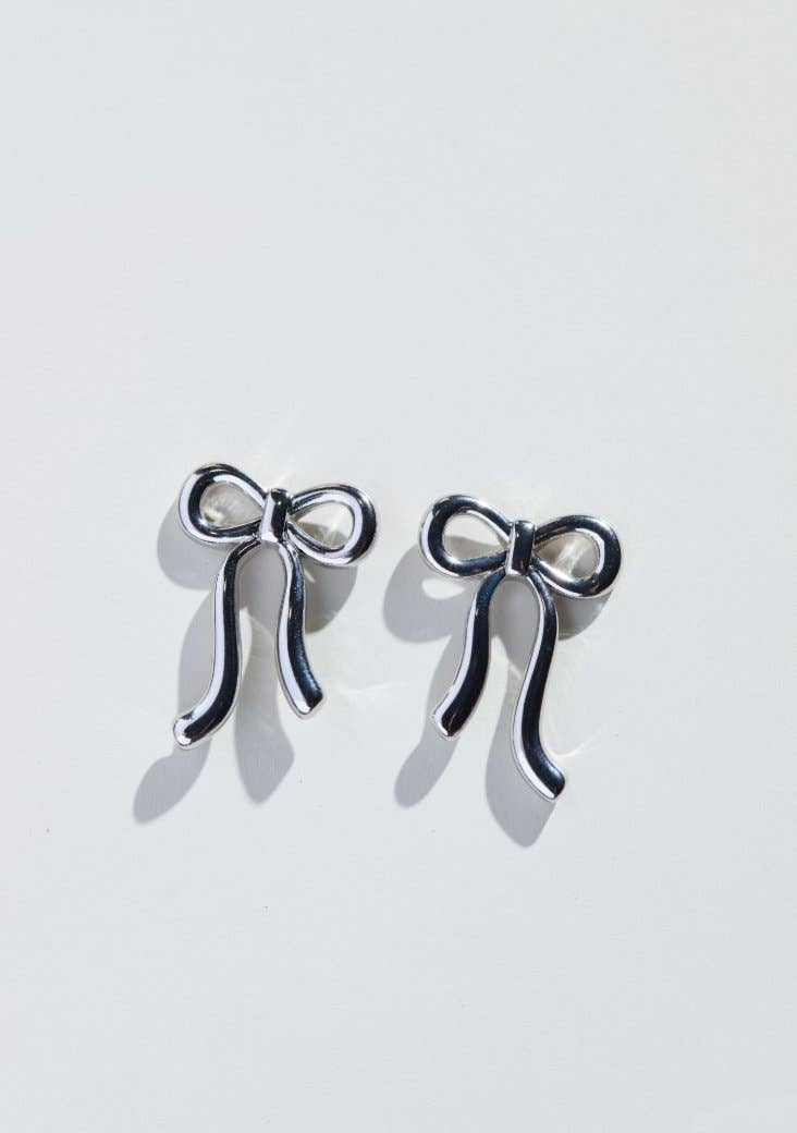 Silver Vintage Bow Studs Nickel & Suede