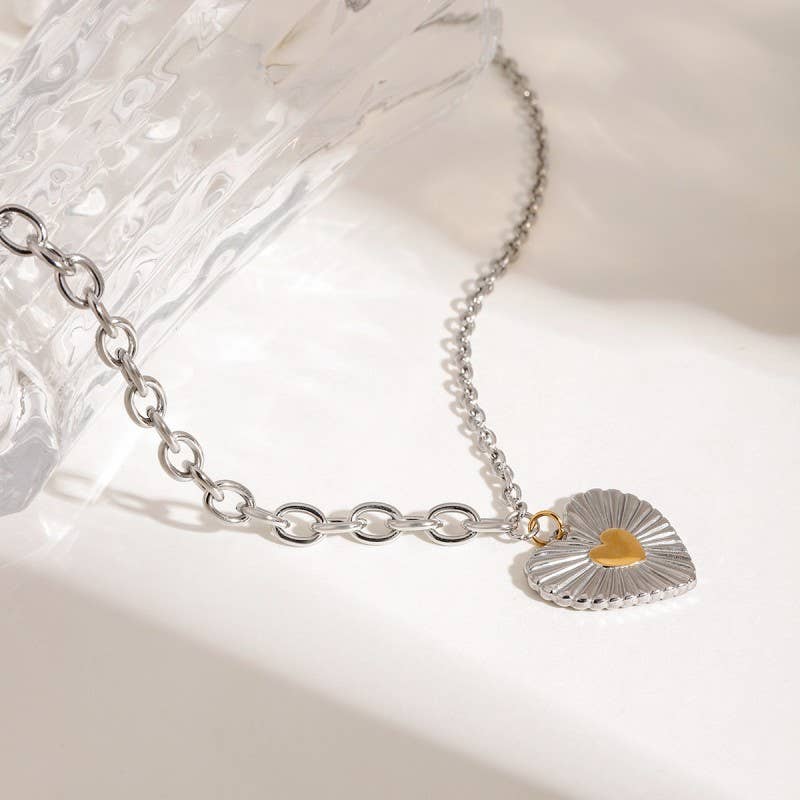 Two Tone Heart Chain Necklace