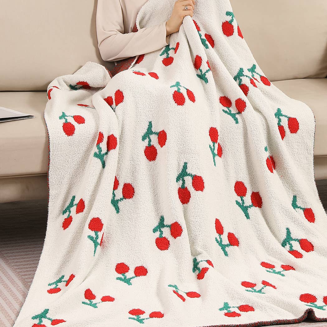 Cherry Pattern Print Cozy Soft Throw Blanket