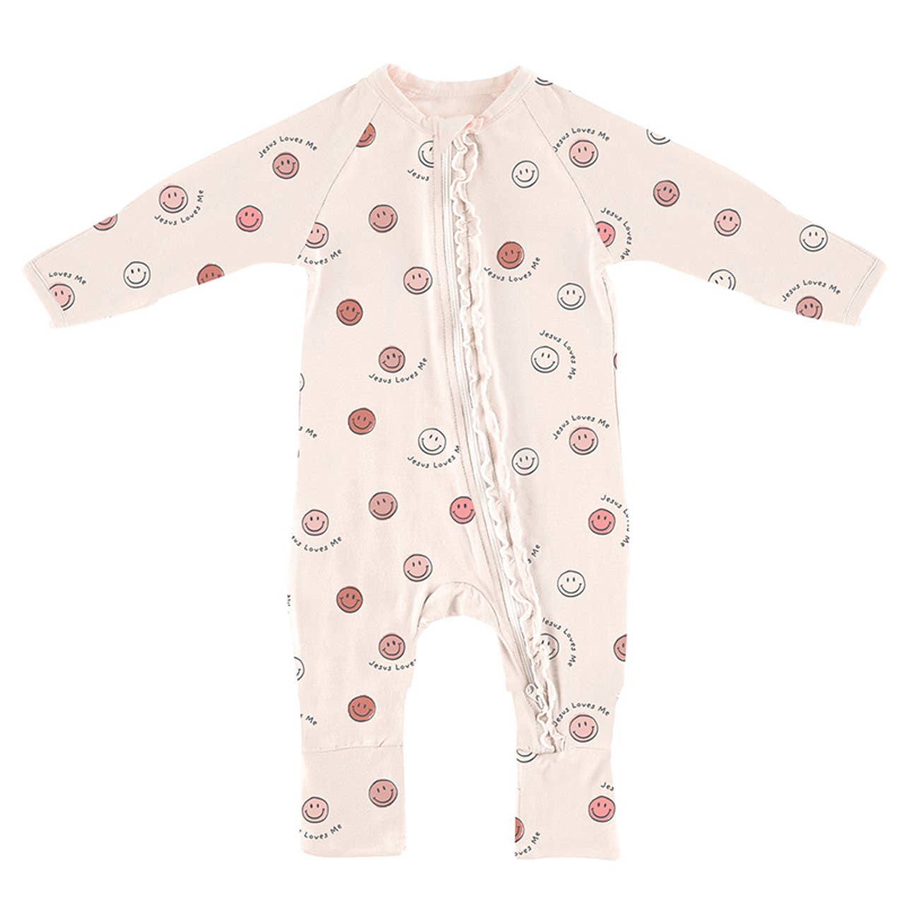 Cozy Rompers With Ruffle - Jesus Loves Me Pink