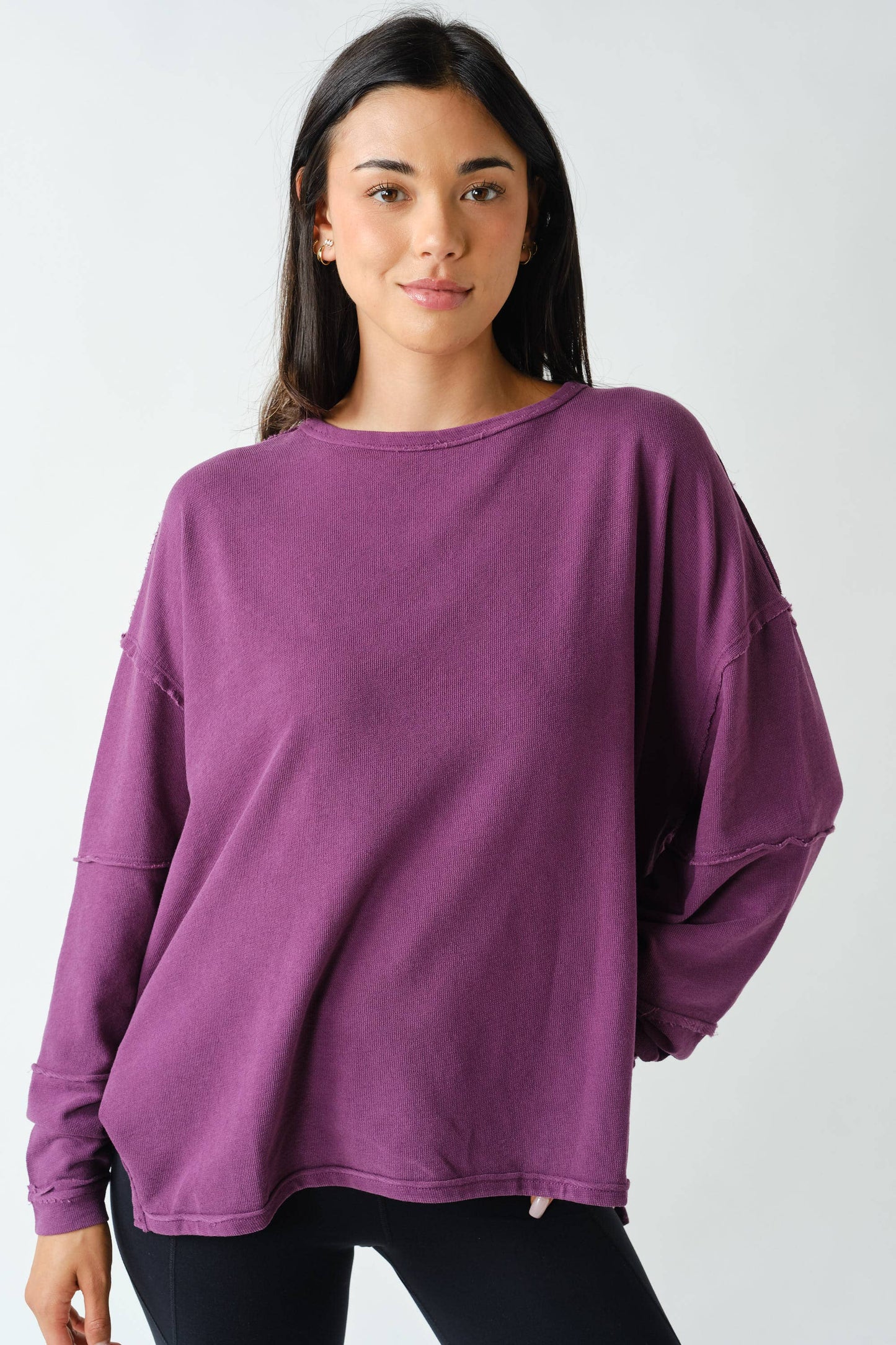 Purple Iris Classic Cotton Oversized Long Sleeve Top