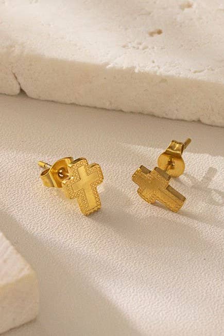 Gold Cross Stud Earrings