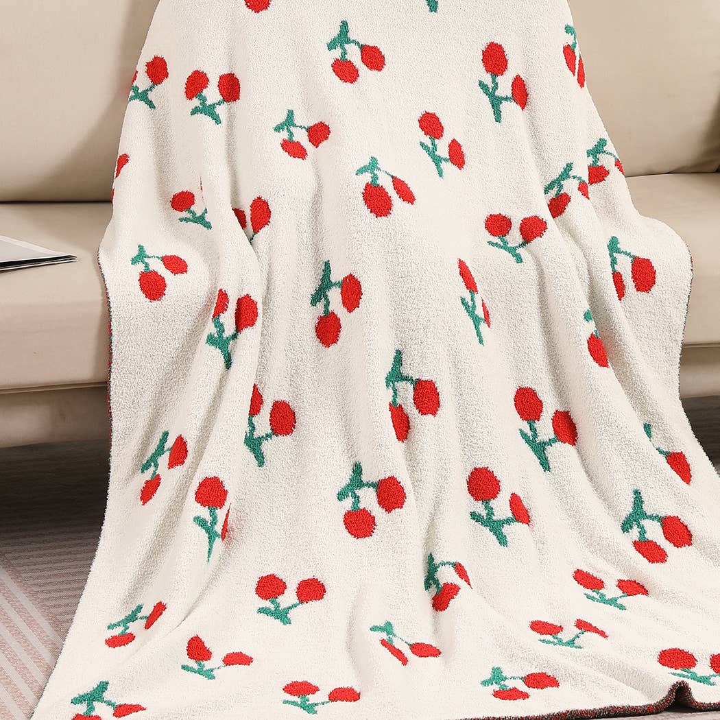 Cherry Pattern Print Cozy Soft Throw Blanket