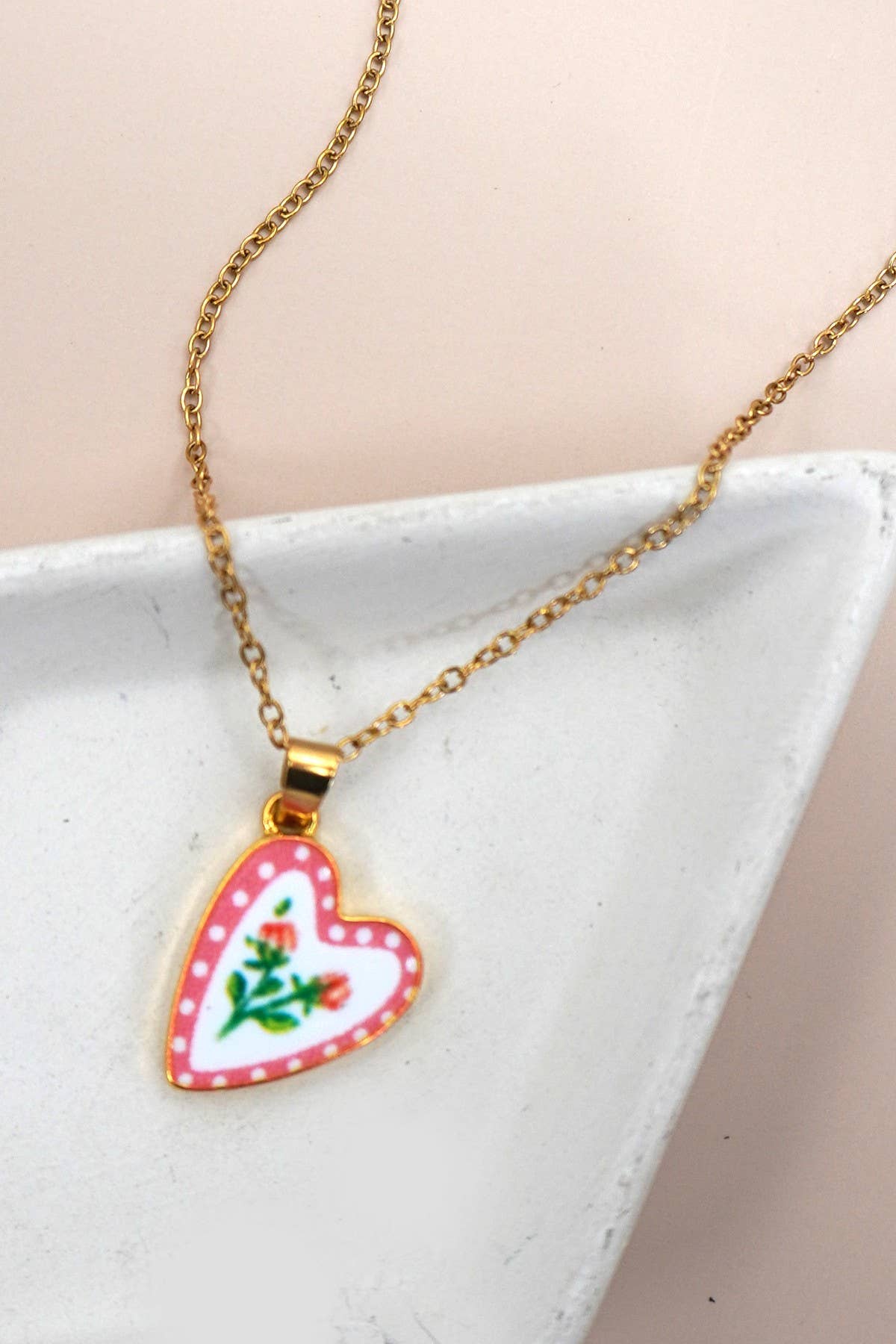 Handmade Ceramic Painted Gold Dipped Necklace
