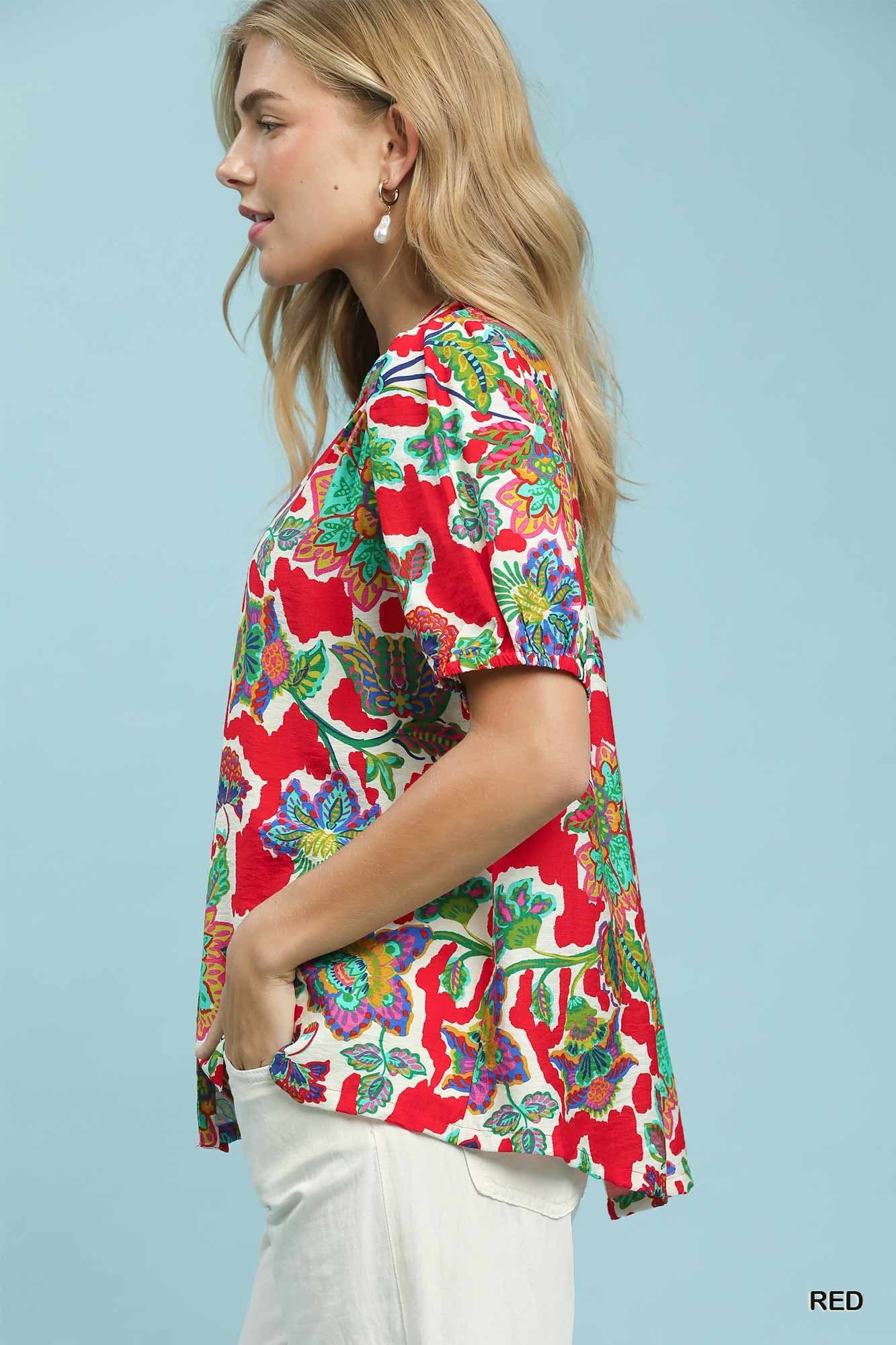 Red Floral Print Top