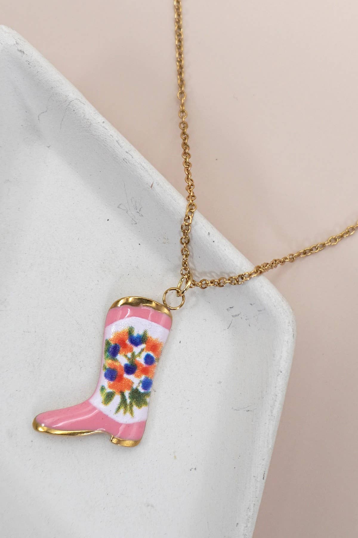 Handmade Ceramic Painted Gold Dipped Necklace