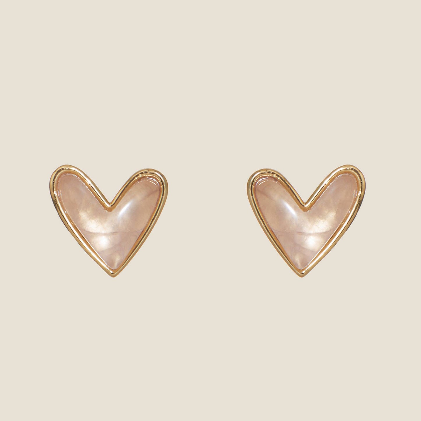 Rose Quartz Stone Sweetheart Studs - Nickel & Suede