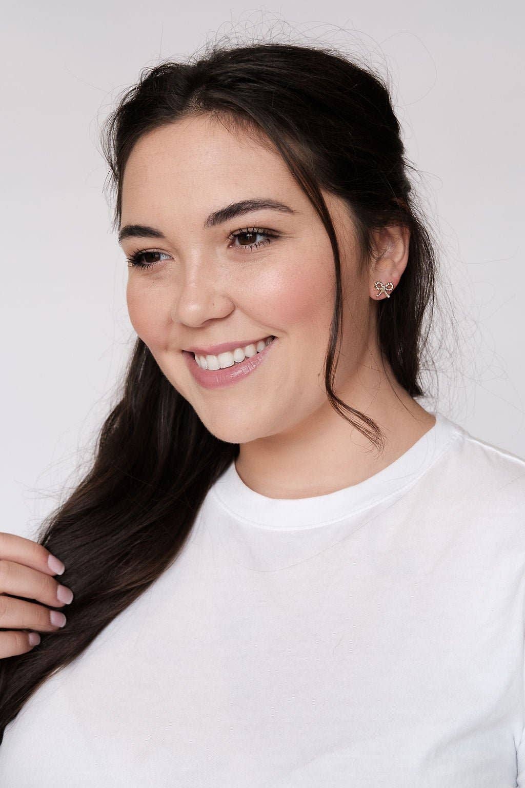 Crystal Bow Studs - Nickel & Suede