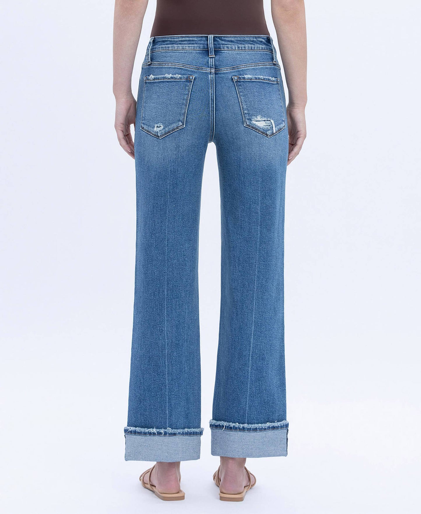 Vervet Mid Rise Cuffed Slim Wide Leg Jeans