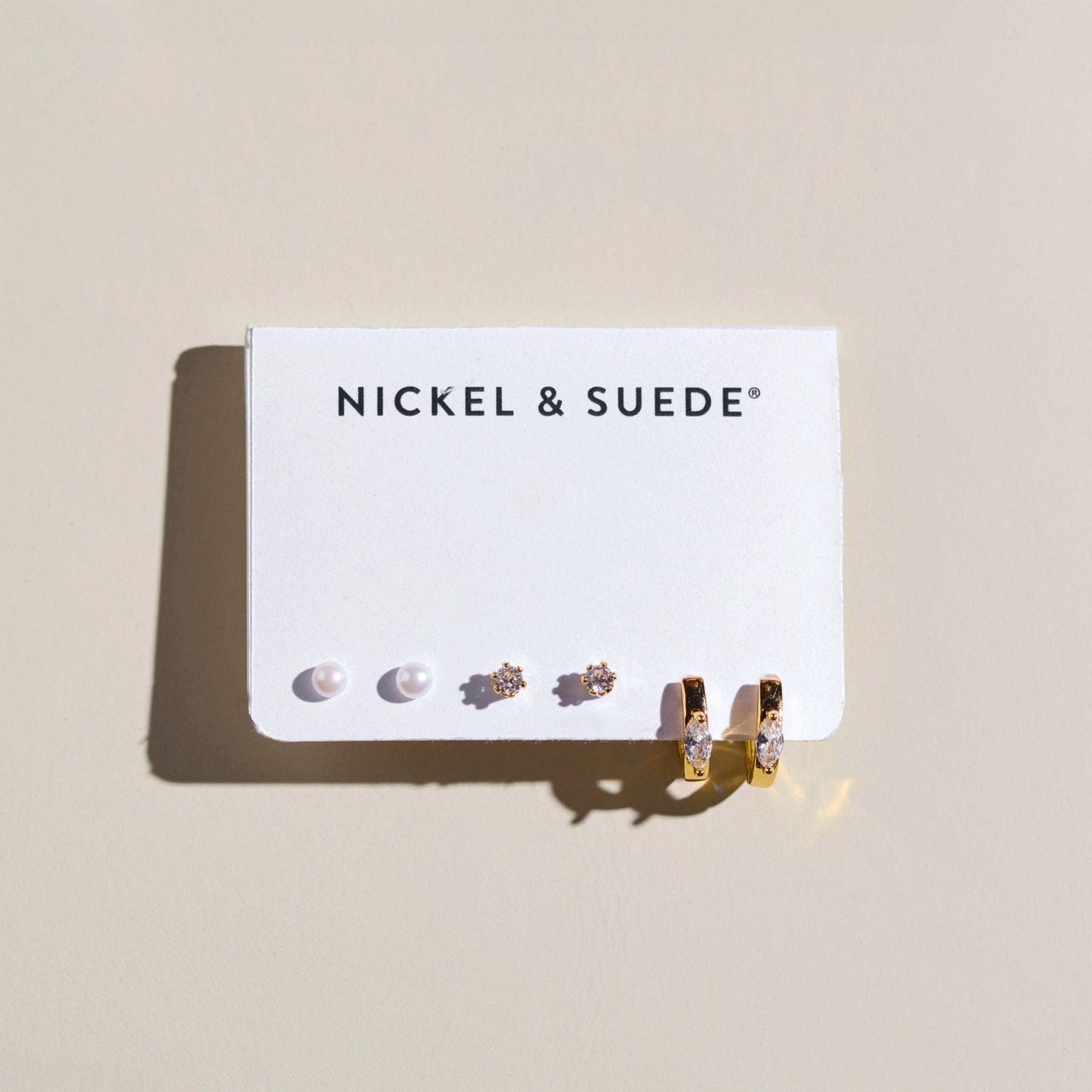 Gold Essential Dainty Earrings Set - Nickel & Suede