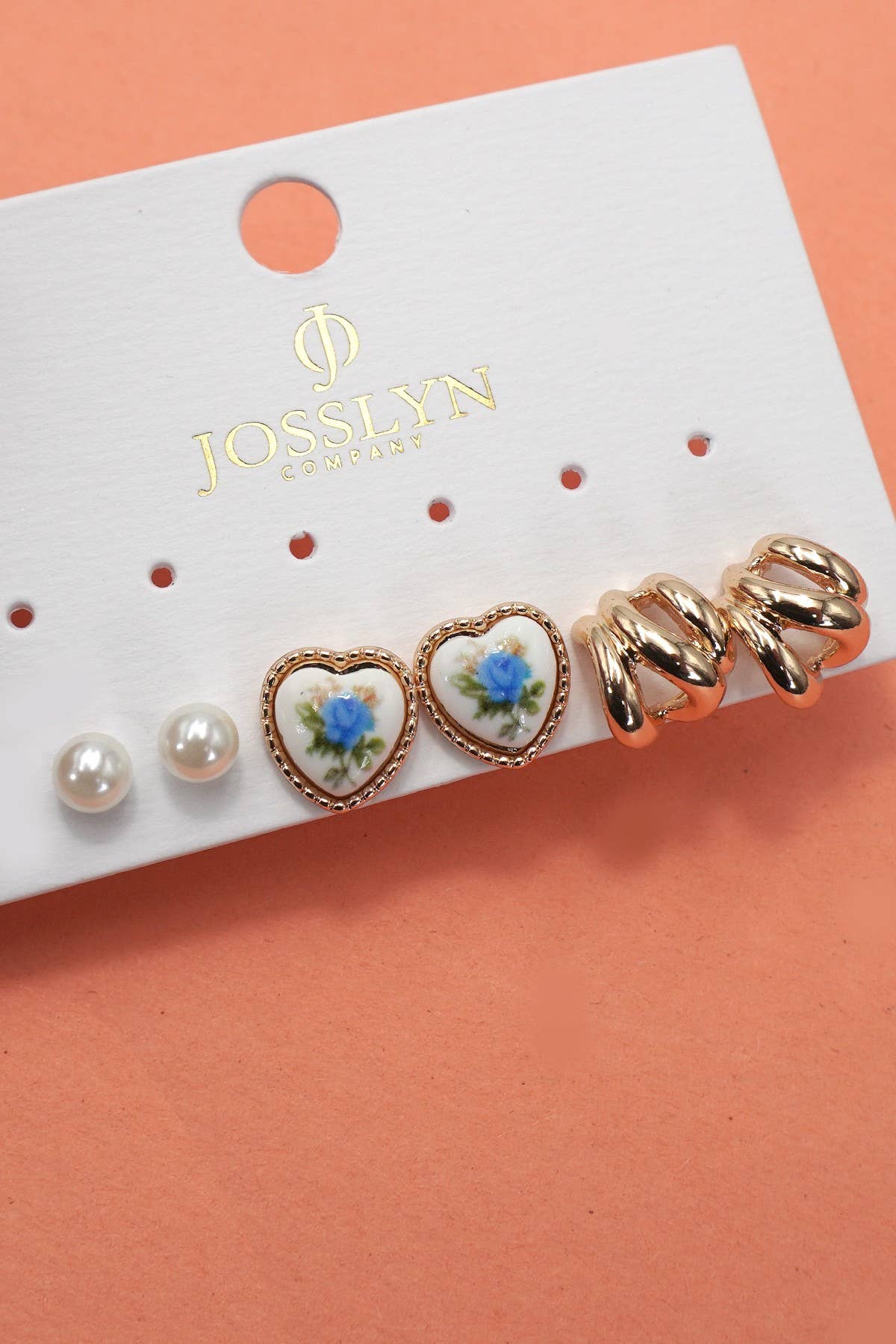 Heart Porcelain Stud Hoop Earring Set