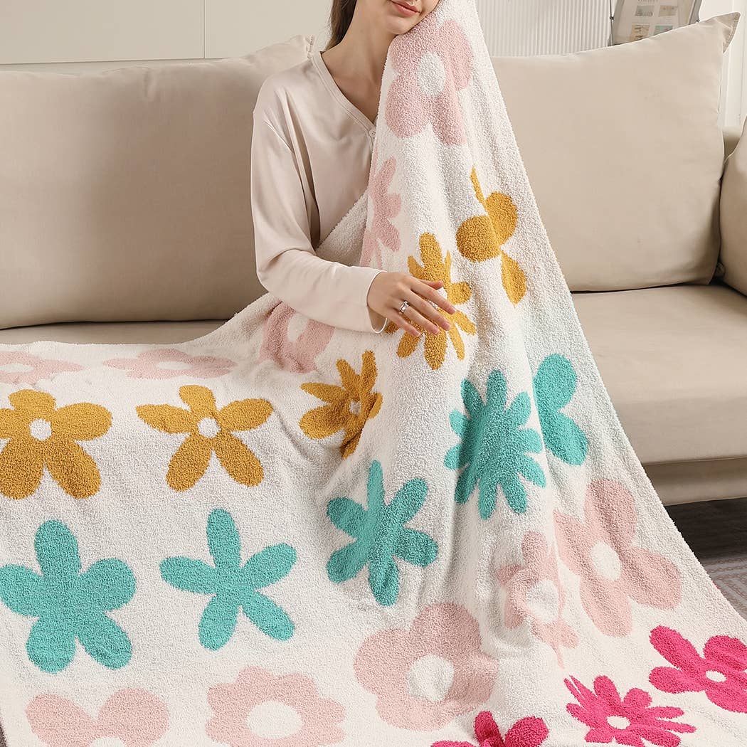 Floral Pattern Sherpa Throw Blanket