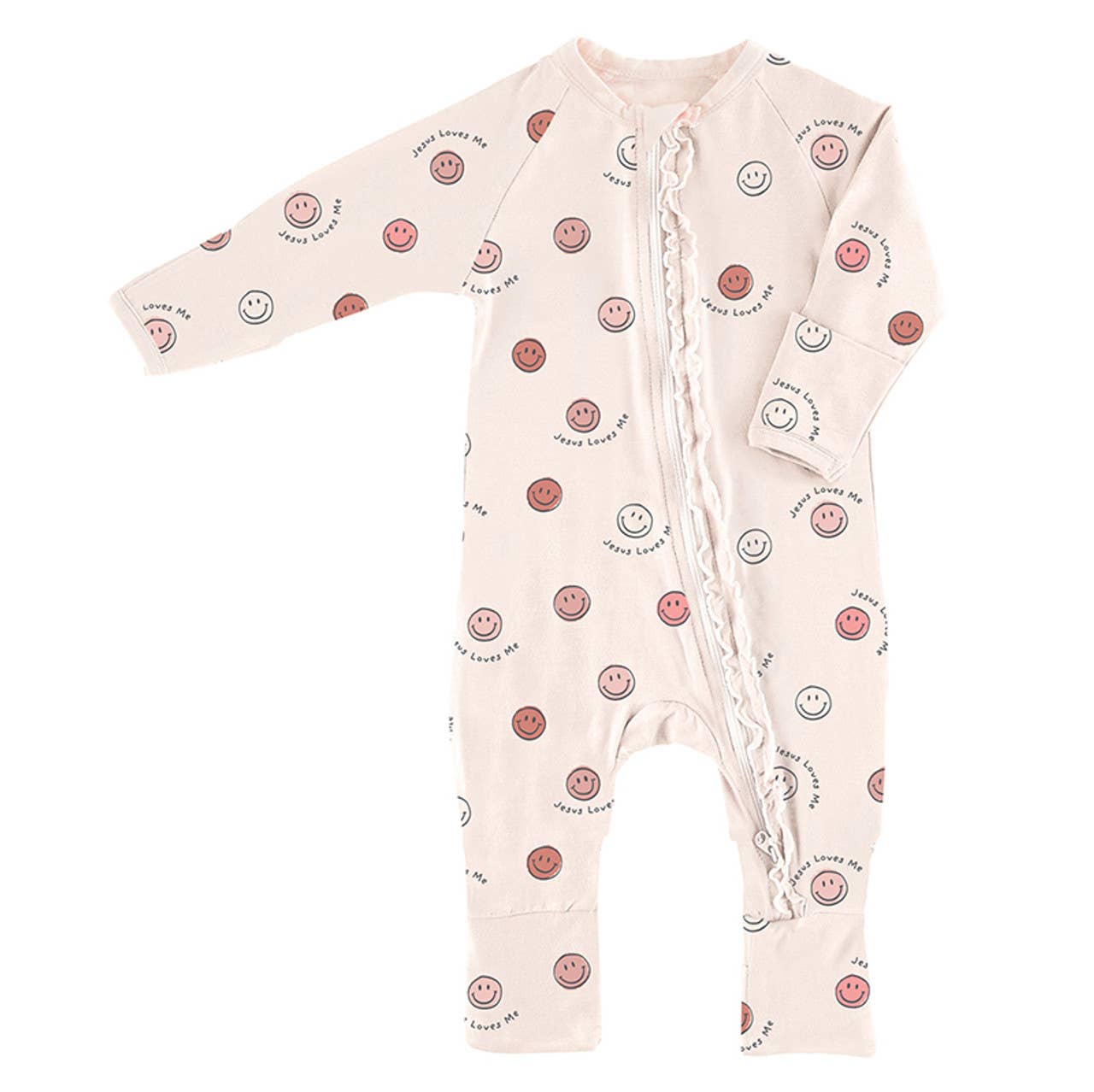Cozy Rompers With Ruffle - Jesus Loves Me Pink