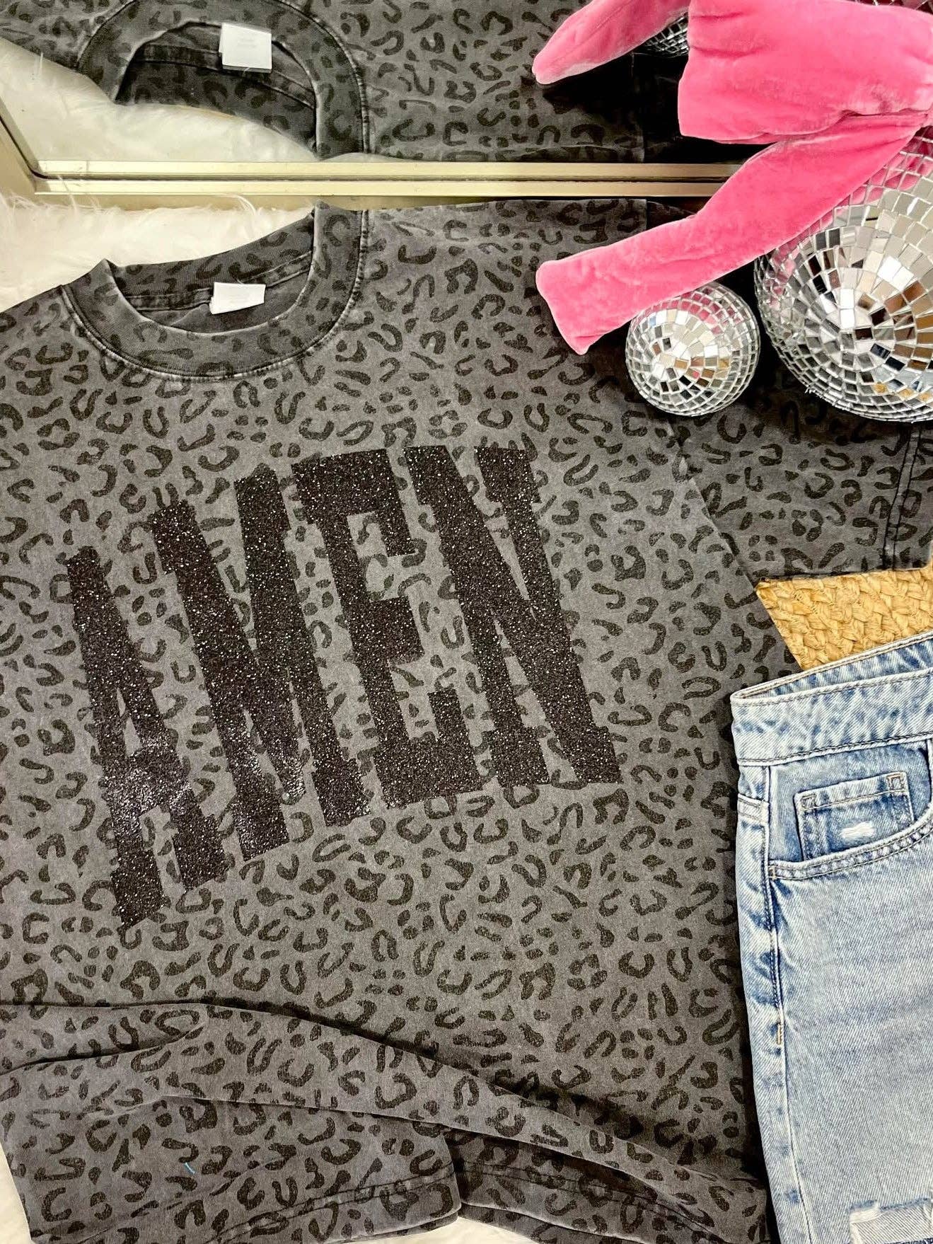 Amen Leopard Black Glitter Glitter Vinyl Tee