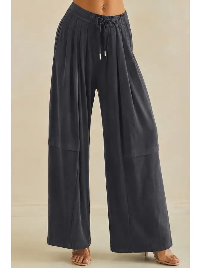 Charcoal Relaxed Soft Stretch Wide-Leg Flowy Pants