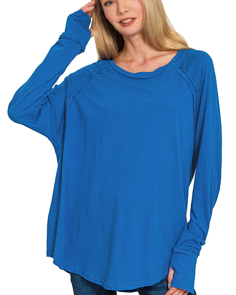 Blue Raglan Sleeve Long Sleeve top