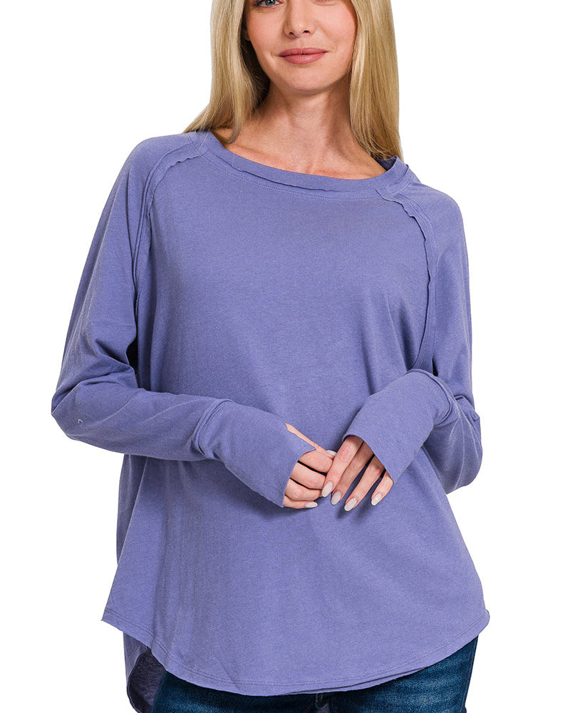 Periwinkle Raglan Sleeve Long Sleeve Top