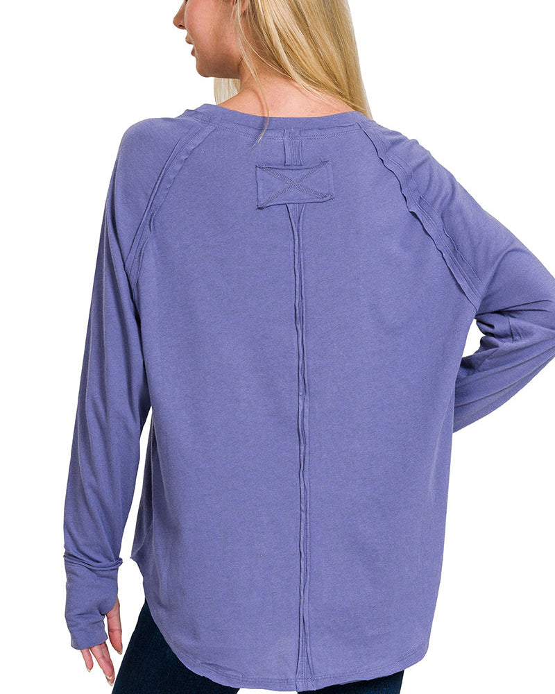 Periwinkle Raglan Sleeve Long Sleeve Top
