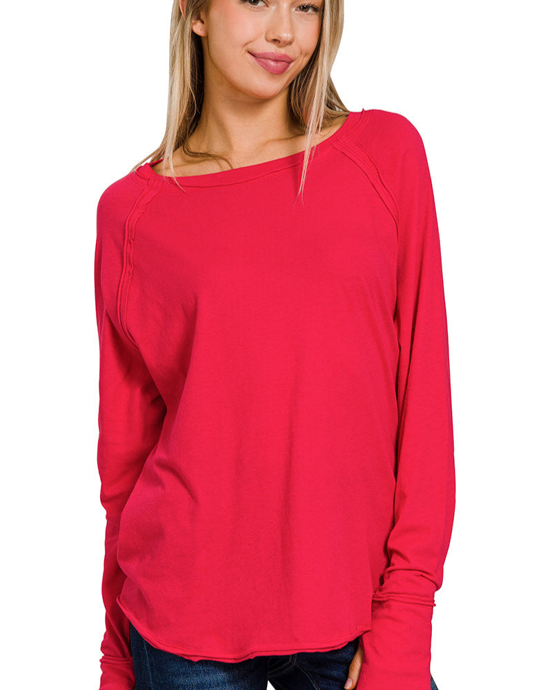 Red Raglan Sleeve Longsleeve Top