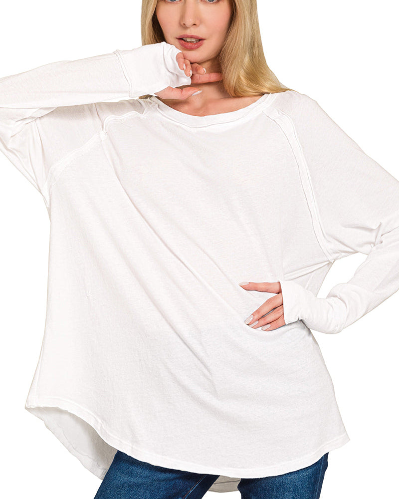 White Raglan Sleeve Thumbhole Top