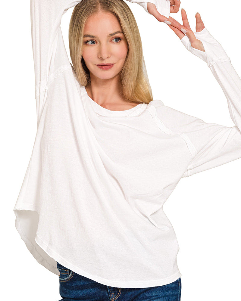 White Raglan Sleeve Thumbhole Top