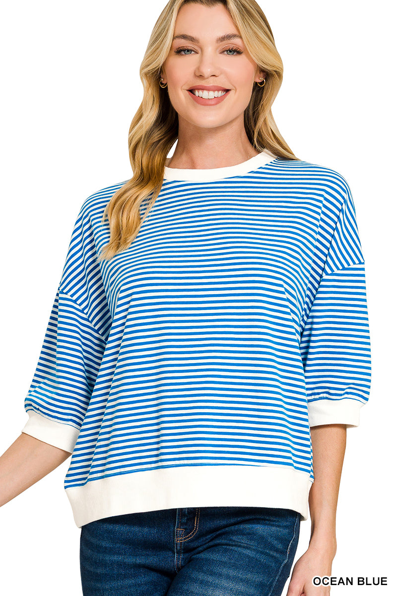 Ocean Blue Striped Contrast banded top
