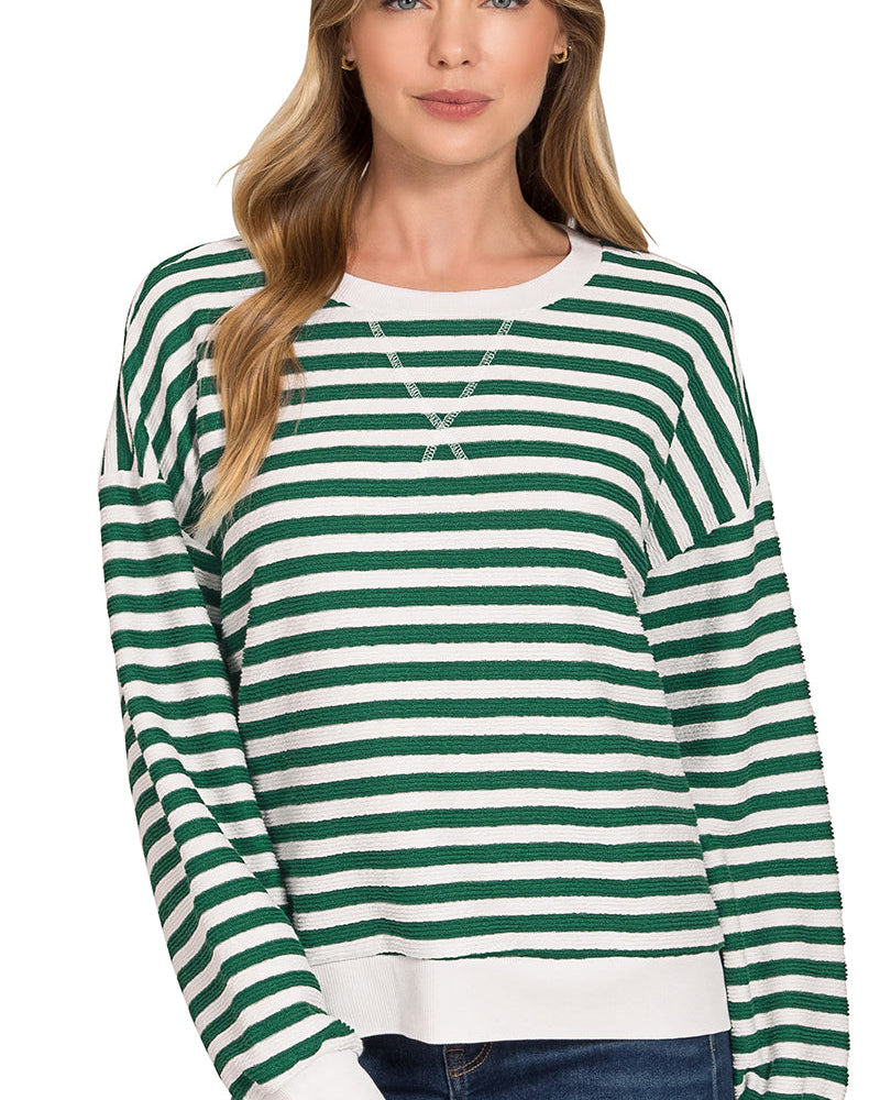Green & White Stripe Pullover