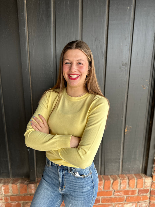 Light Yellow Basic Crew Neck Soft Knit Sweater