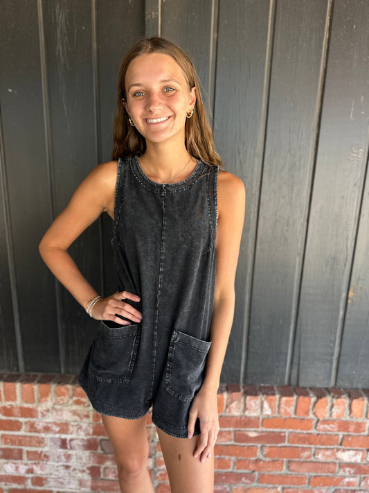 Black Washed Tailgate Romper