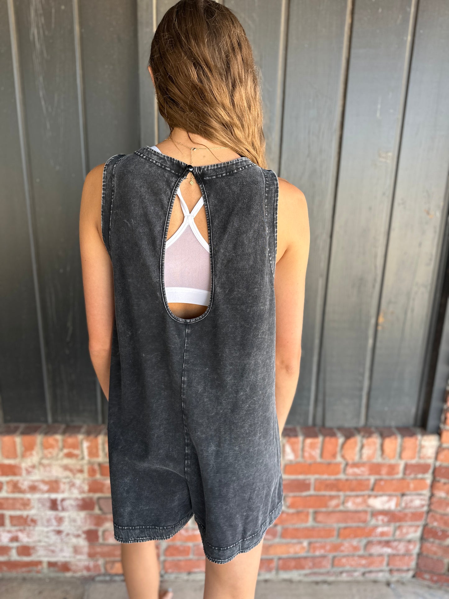 Black Washed Tailgate Romper