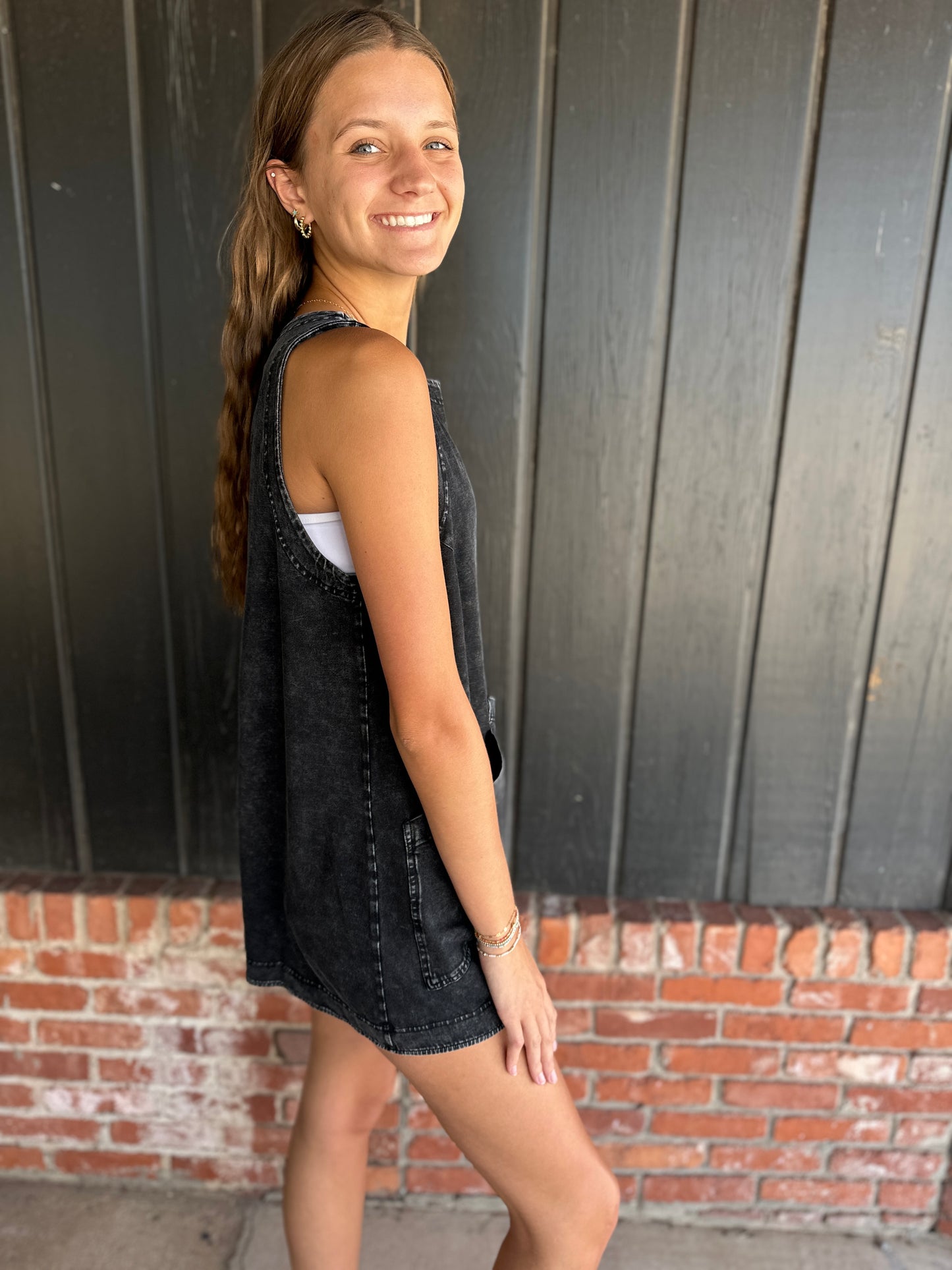 Black Washed Tailgate Romper
