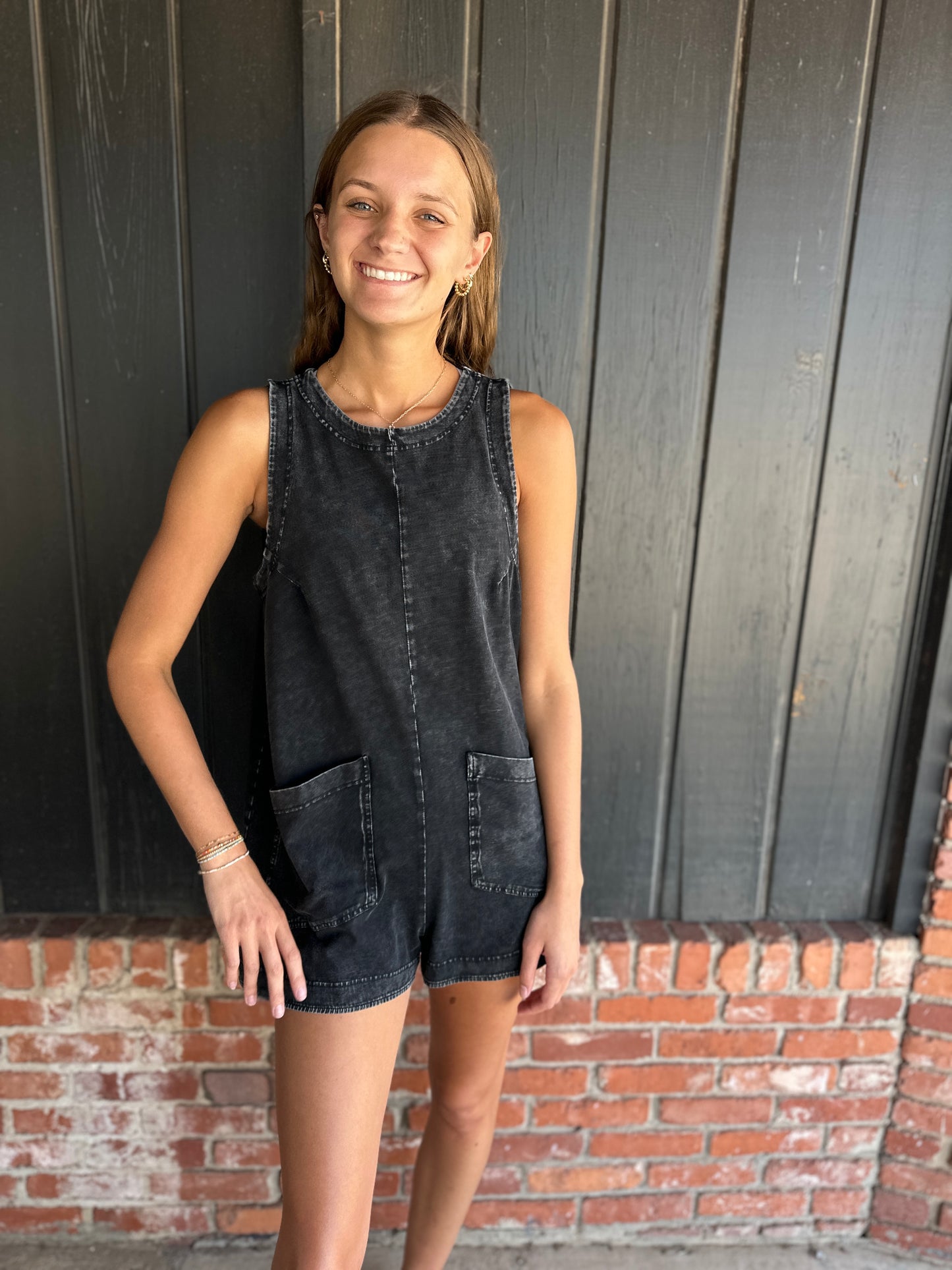 Black Washed Tailgate Romper