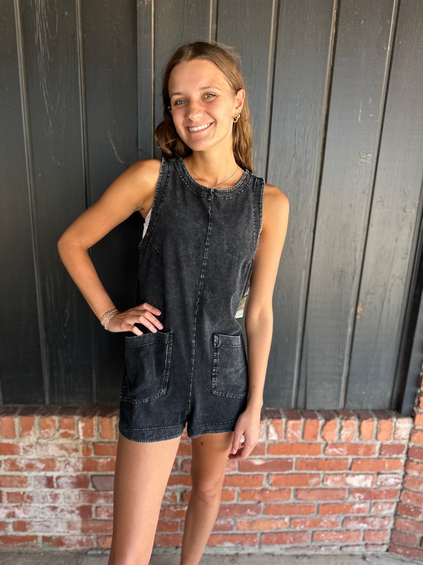 Black Washed Tailgate Romper