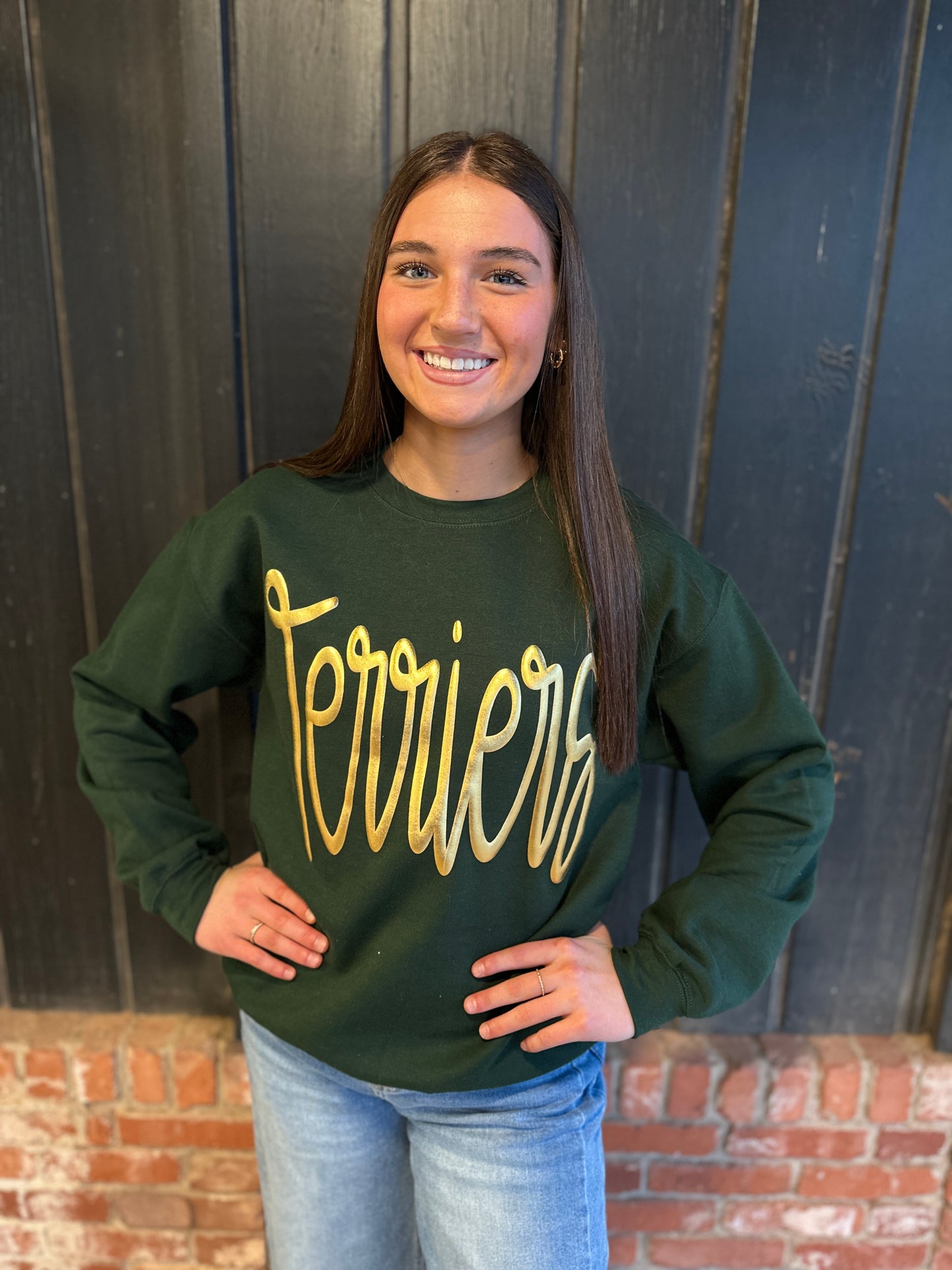 Hunter Green Crewneck Gold Script Terriers