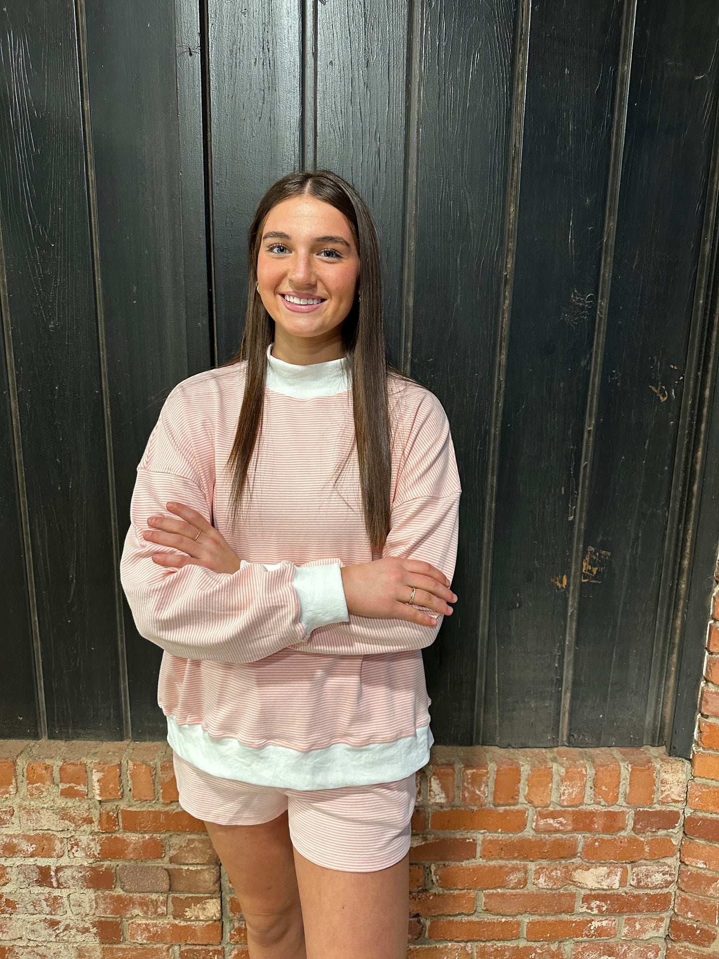 Mock Neck Stripe Sweatshirts Top