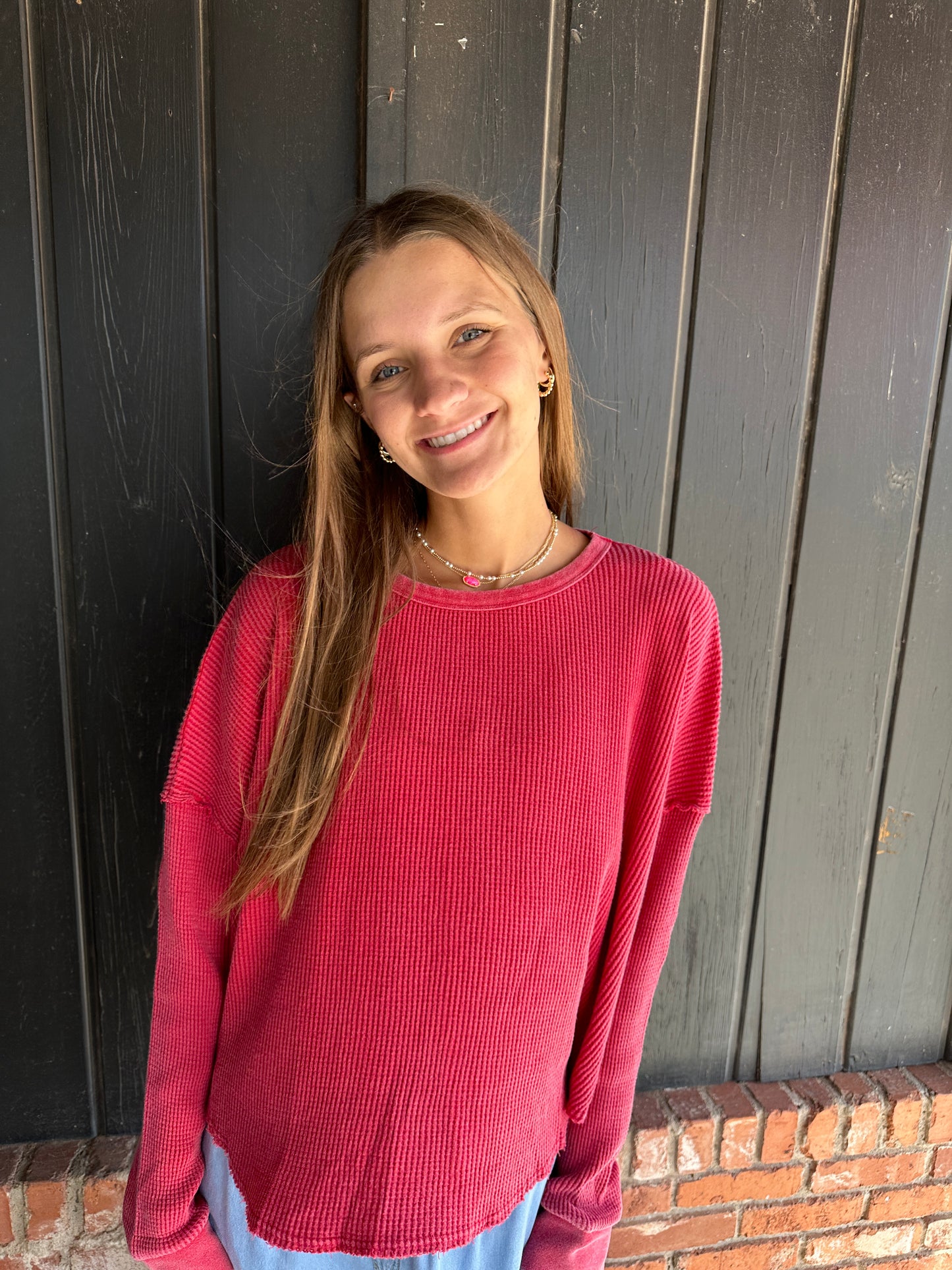 Red Waffle Knit Top