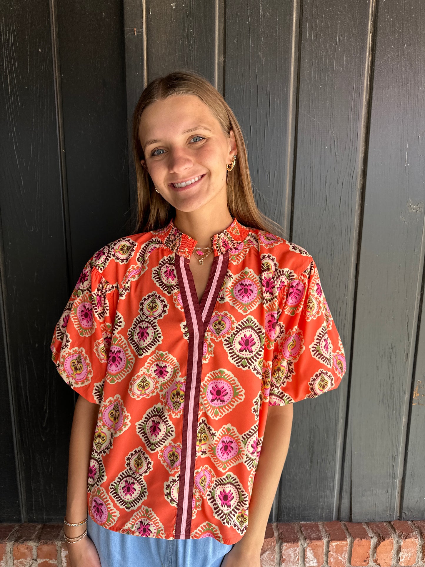 The Emily Smocked Neck Puff Sleeve Top