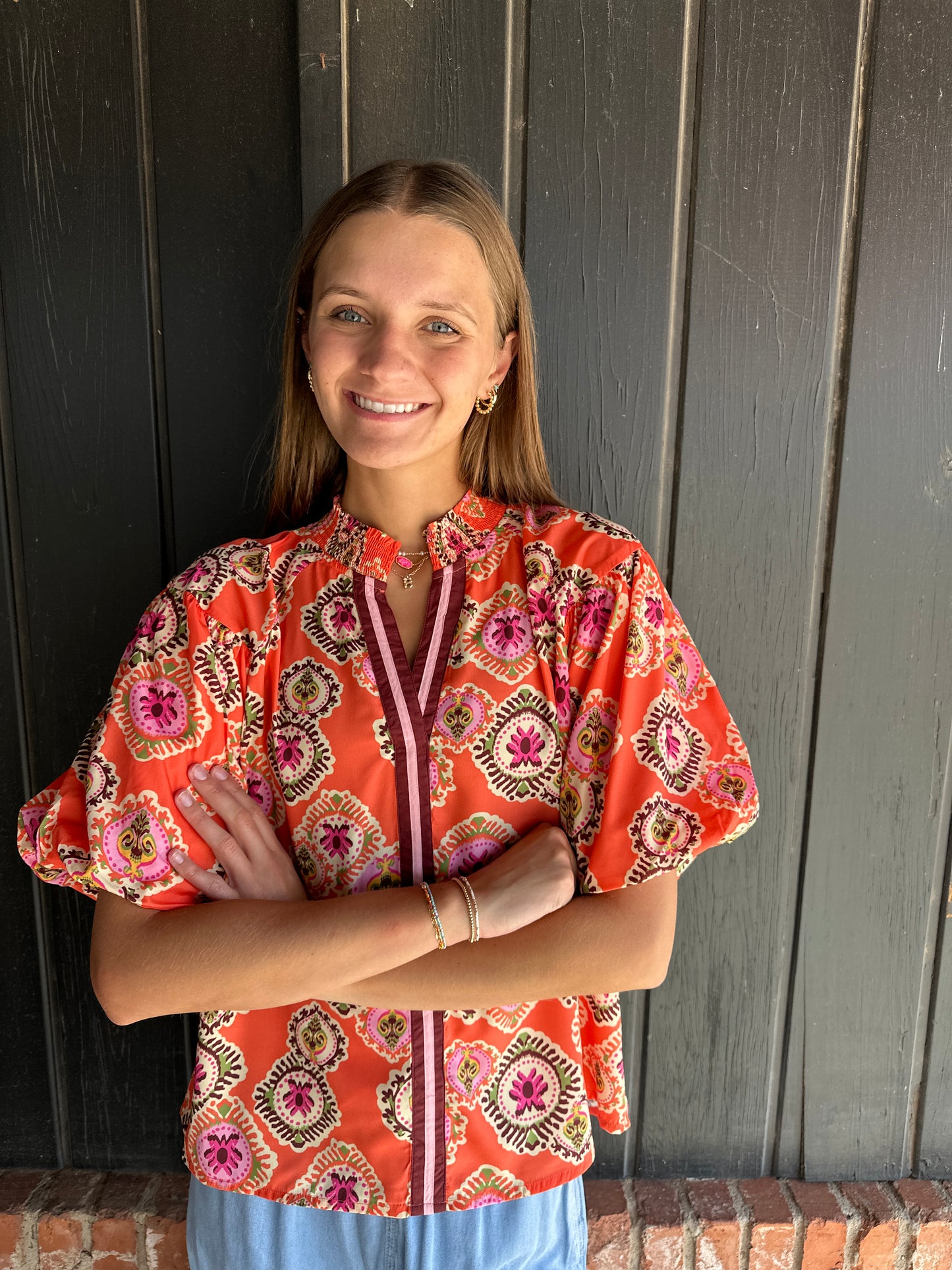 The Emily Smocked Neck Puff Sleeve Top