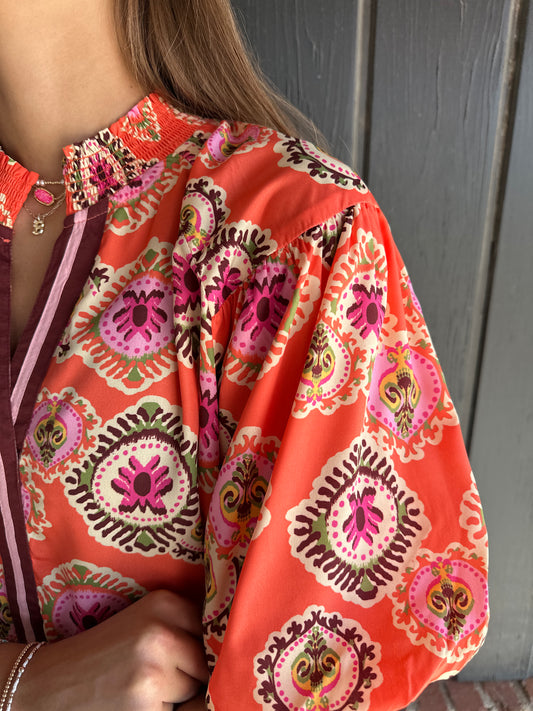 The Emily Smocked Neck Puff Sleeve Top