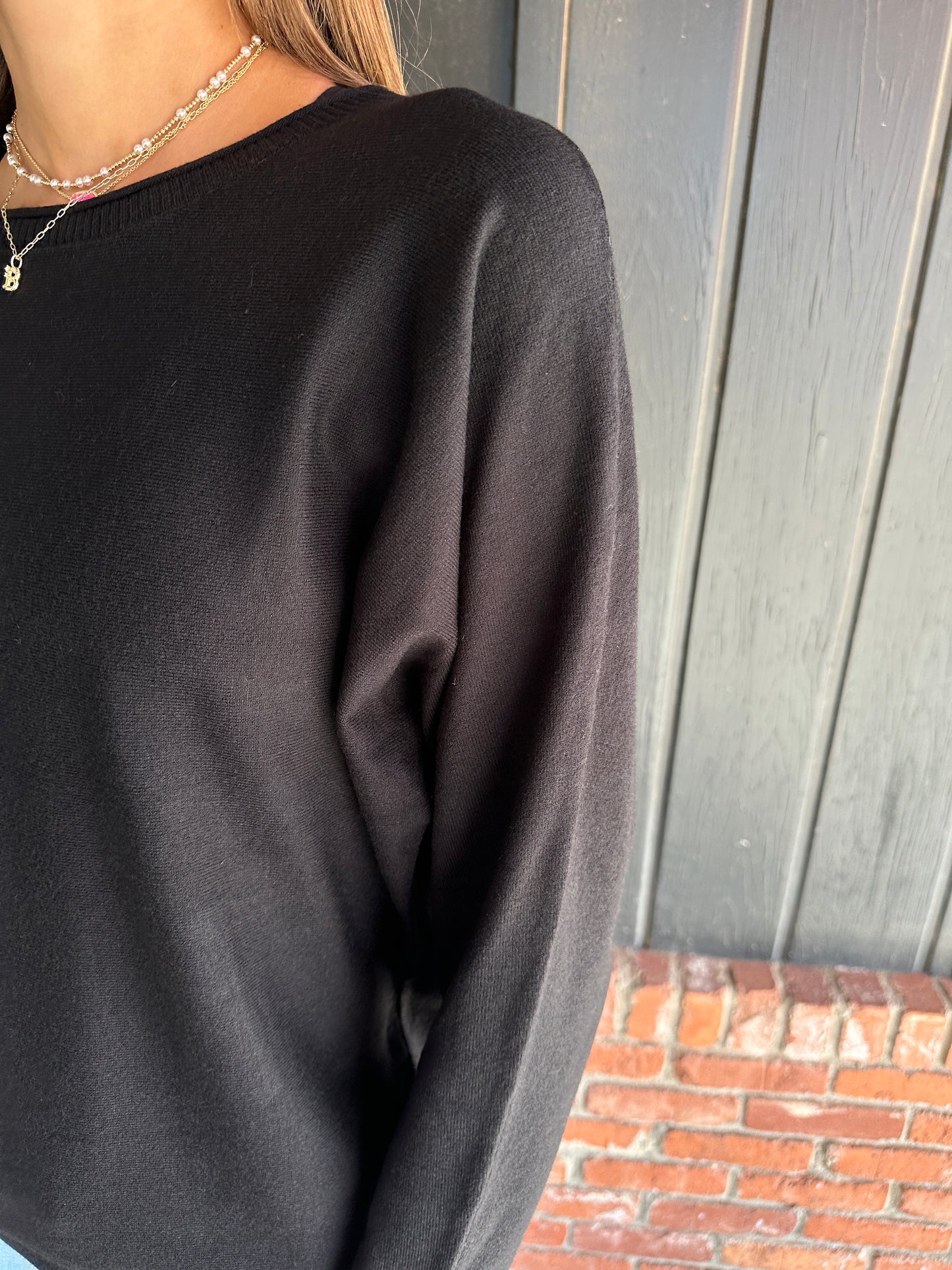 Black wide crew neck sweater
