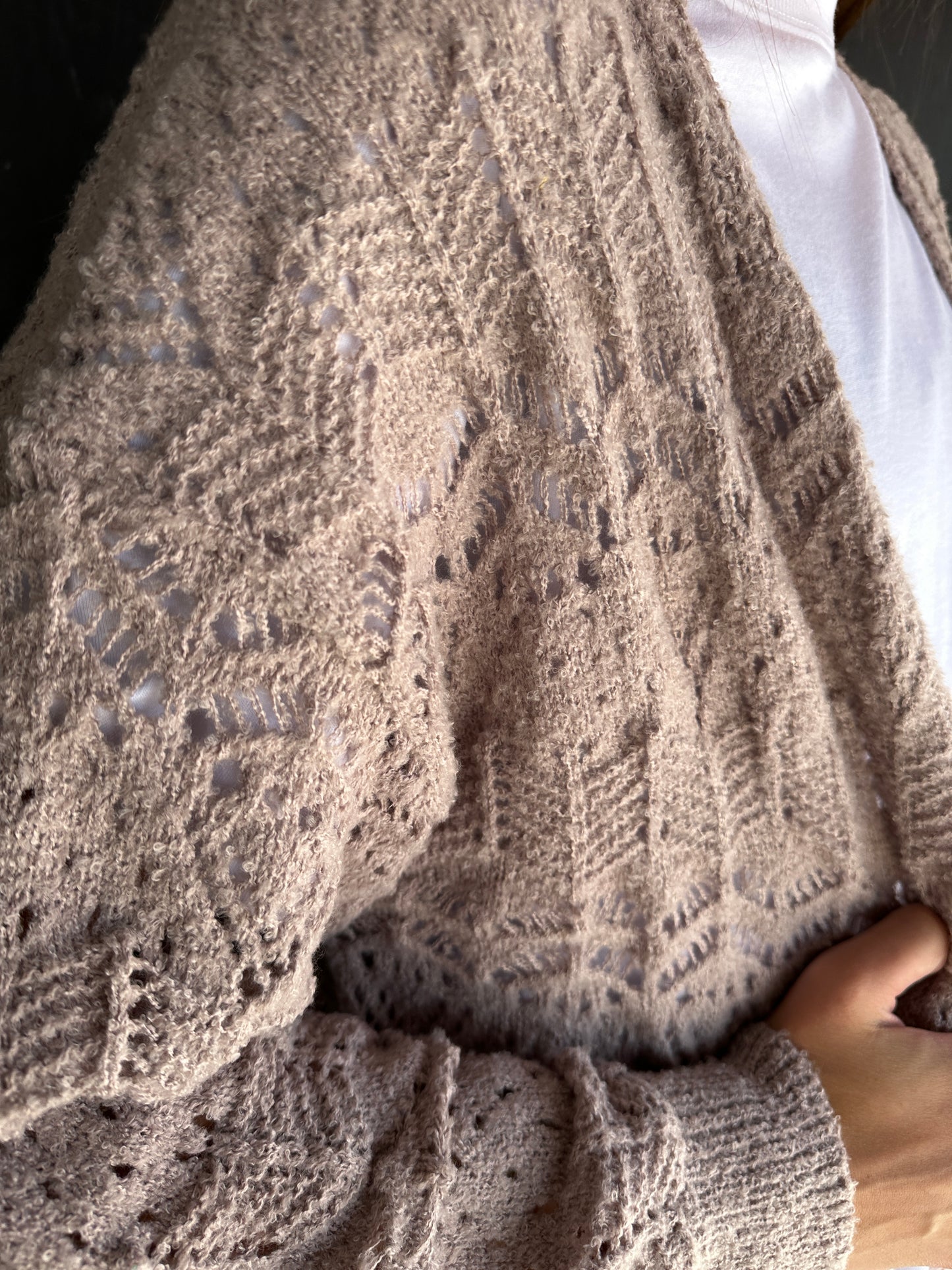 Mocha Crochet Open Front Cardigan
