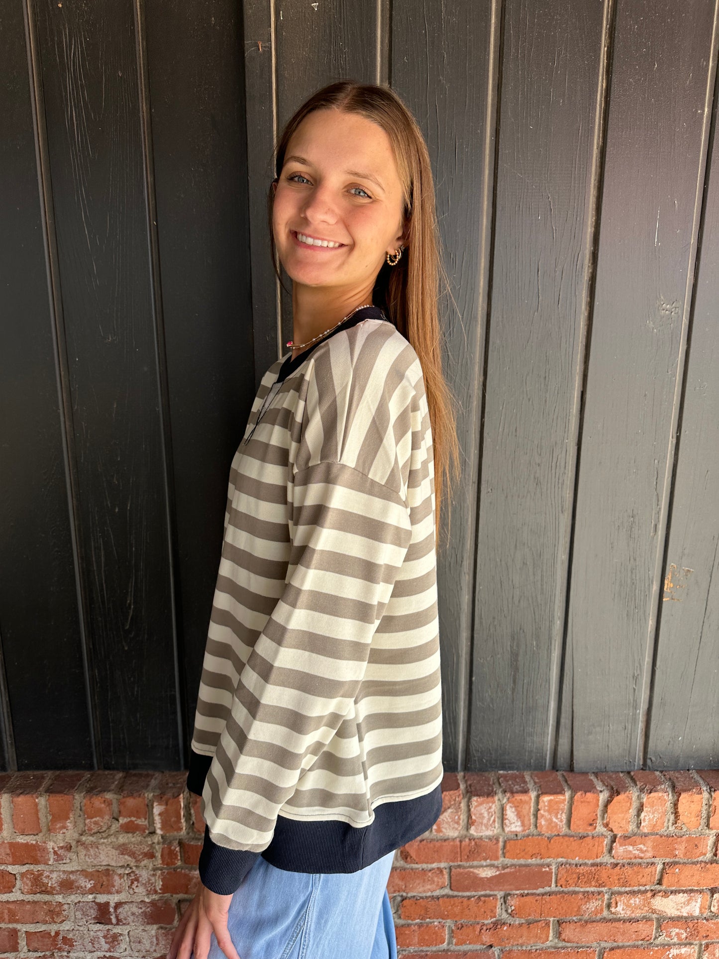 Olive/ Navy Striped oversized sweatshirt