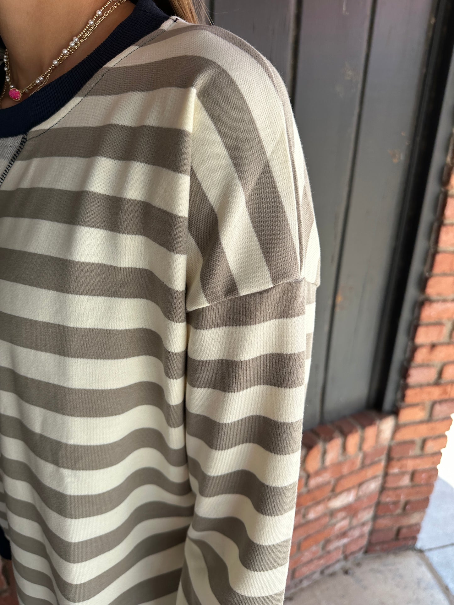 Olive/ Navy Striped oversized sweatshirt