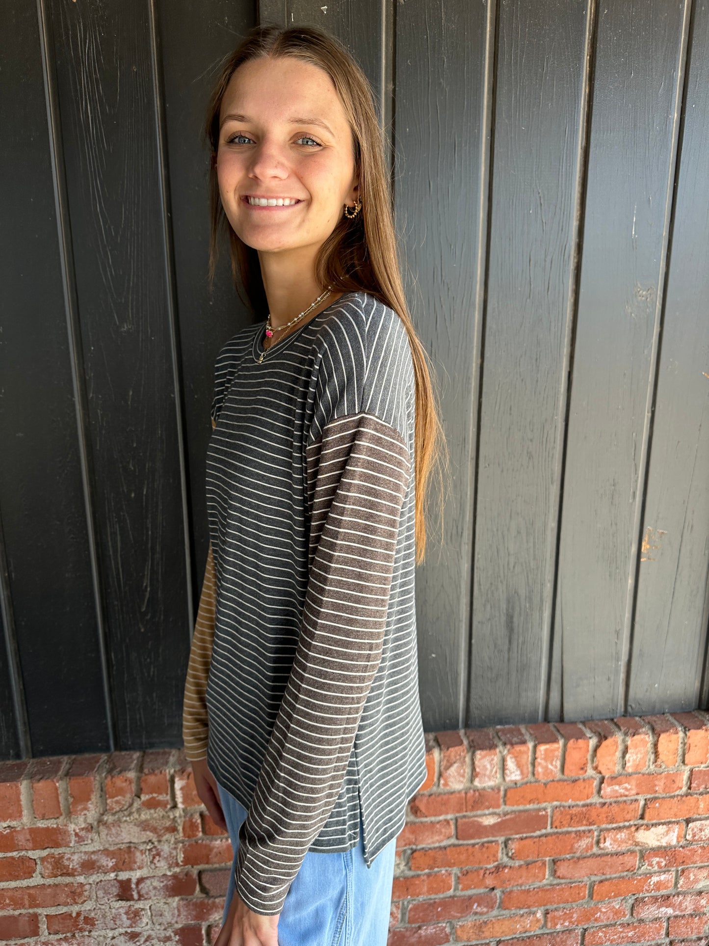 Striped Color Block Crew Neck Knit Top