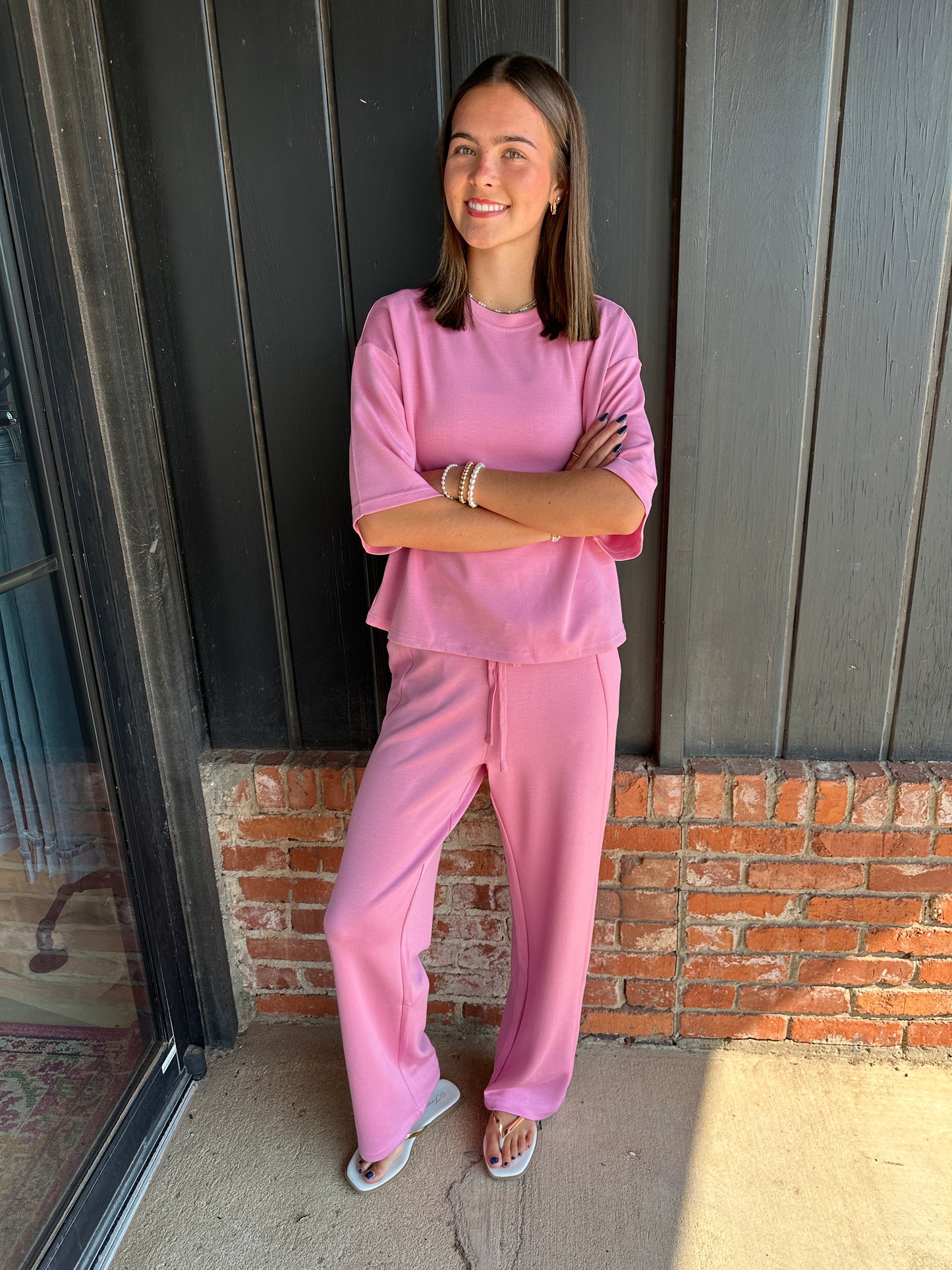 Pink Loose Fit Crew Neck Short Sleeve Top