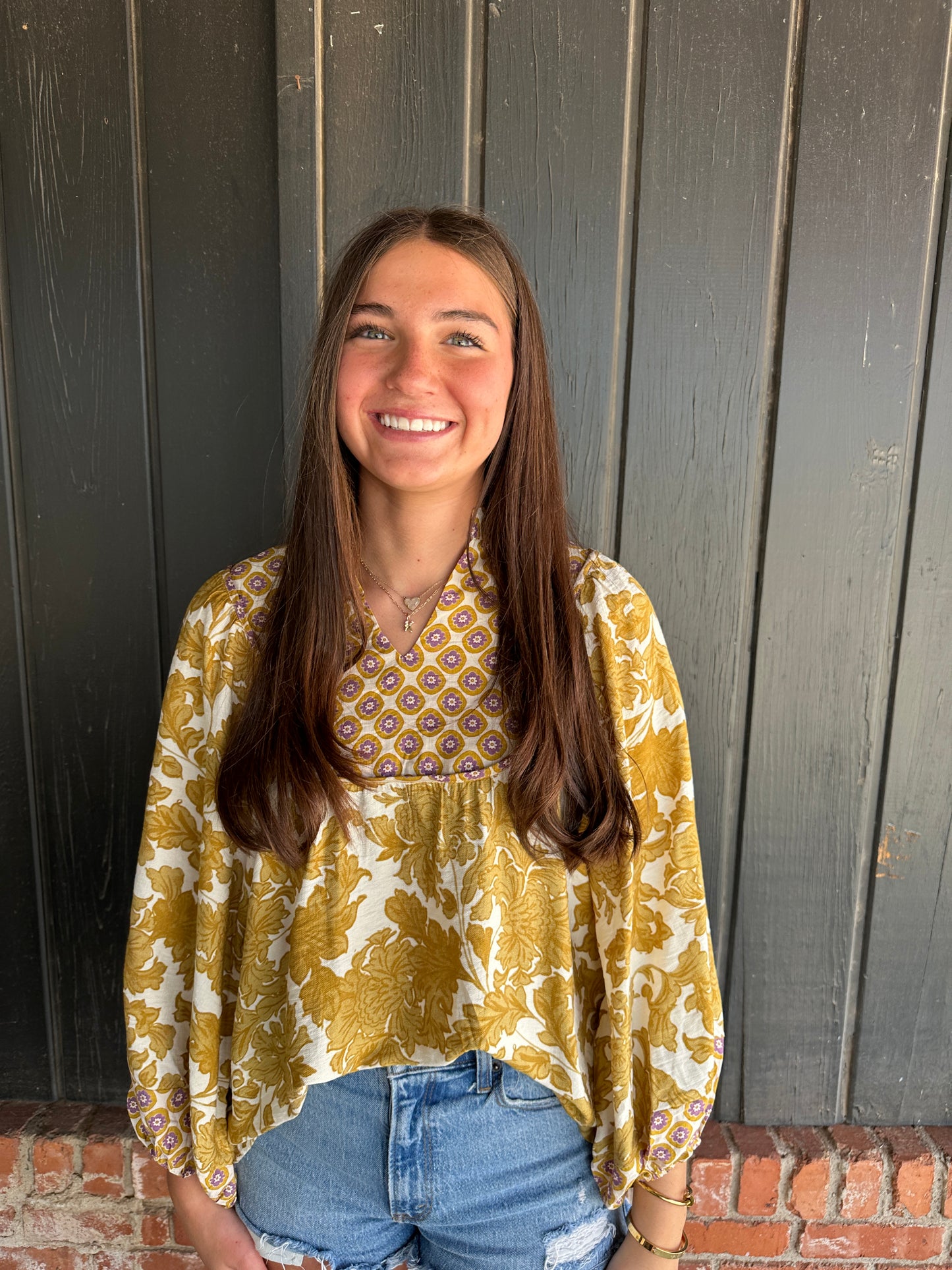 Mustard Mix Abstract Print Long sleeve top